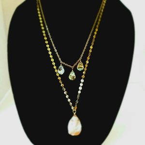 Geode and opal Drury iridescent stone and abalone necklace